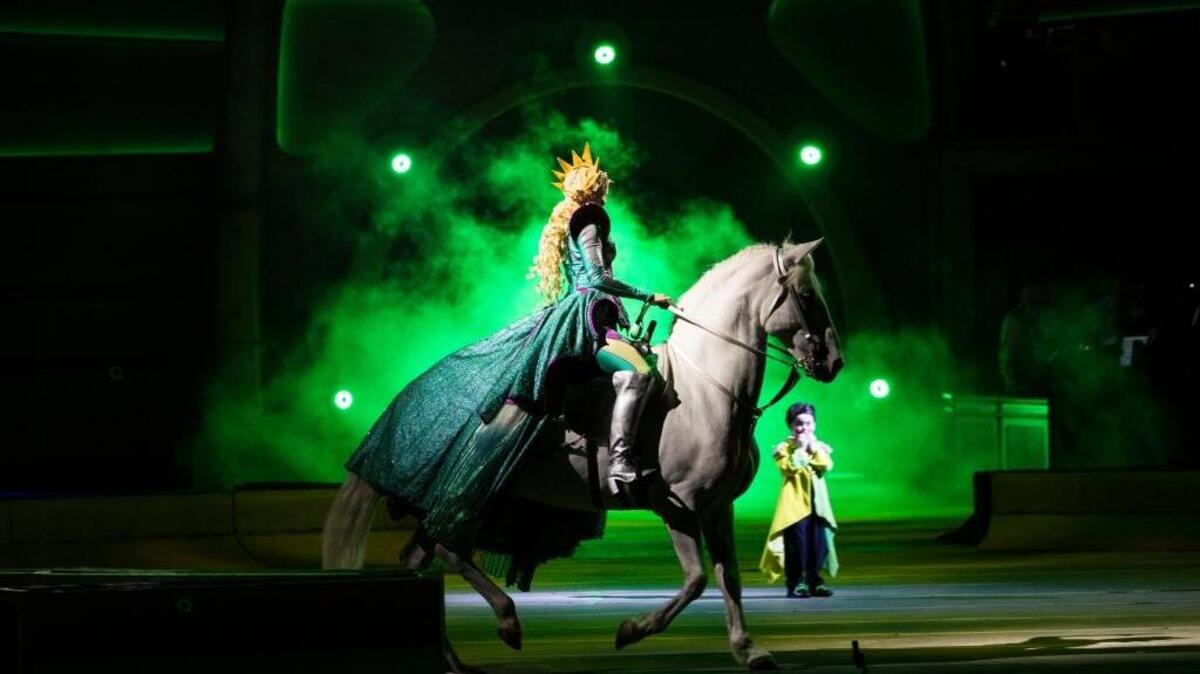Tatiana Tchalabaeva as the evil Queen Tatiana during a performance of the Ringling Bros. and Barnum & Bailey circus in Washington, March 31, 2017. The 146-year-old circus will shut down May 21 after having failed to sufficiently dazzle the children of the on-demand entertainment age and to overcome the animal rights movement's opposition to having animals perform.