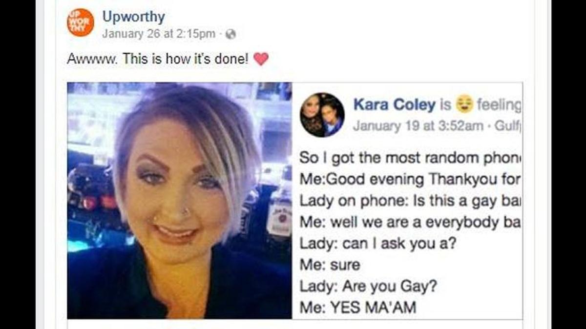 Kara Coley offered advice to a mom who called the bar she worked at. Her story has gone viral all over the world.
