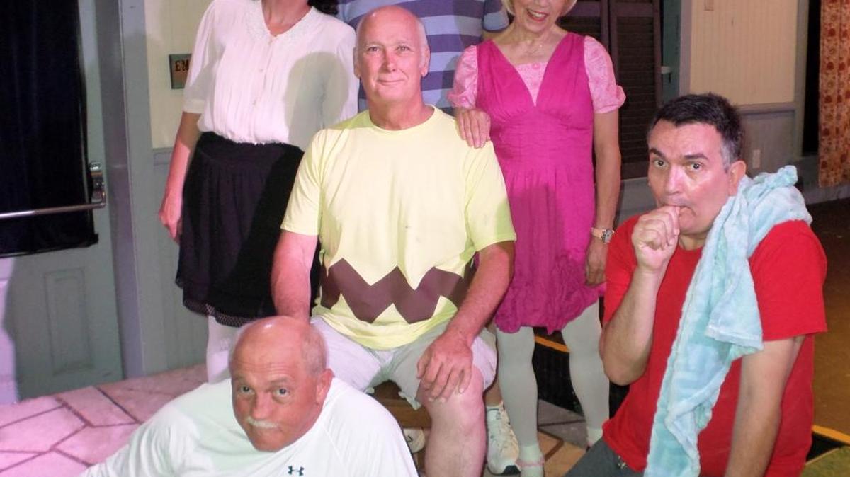 Cast members of the Bay St. Louis Little Theatre’s production, “You’re a Good Man, Charlie Brown,” floor: Chris Flynn and Gary Taylor; seated: Larry Clark; standing: Kathy Mauffray, Lex Mauffray and Cheryl Grace.