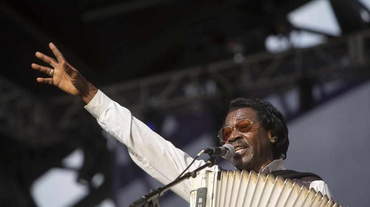 Buckwheat Zydeco performs in the Blues Tent on the final day of the 2015 New Orleans Jazz and Heritage Festival on Sunday, May 3, 2015.