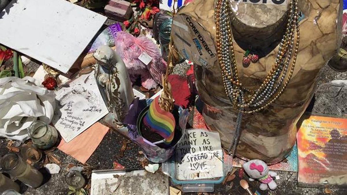 Prayer candles line a makeshift memorial at Pulse Nightclub in Orlando, Florida.