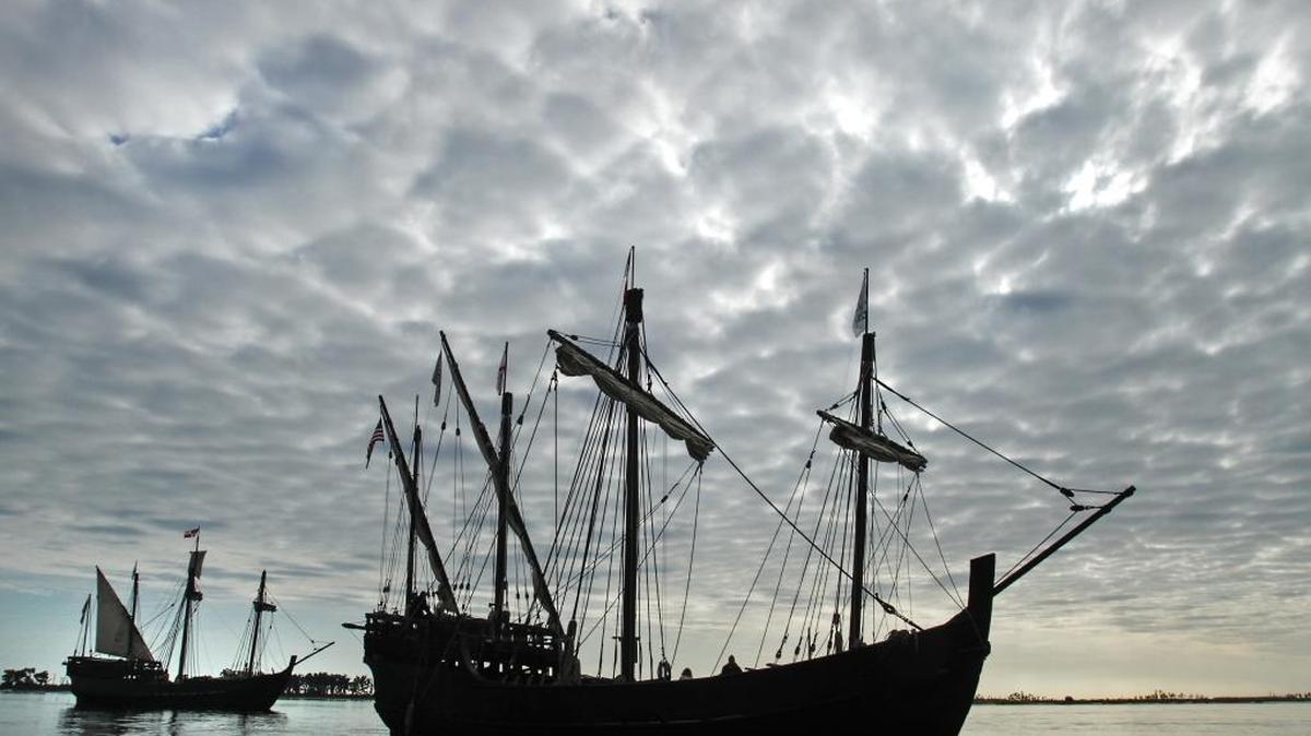 The 'Nina' and 'Pinta', replicas of Christopher Columbus' ships, are returning to Biloxi this month. Here, they make their way to the Schooner Pier Complex to dock in December 2013, in Biloxi. Both ships were built by hand in Brazil.
