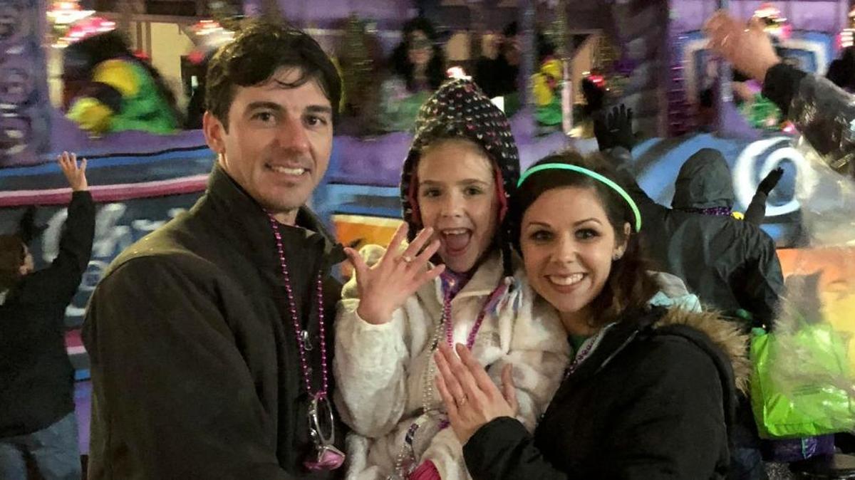 Bryce Breland proposed to his girlfriend of two years Amanda Hoda and her daughter Mckaylin at the Nyx parade in New Orleans on Wednesday night.