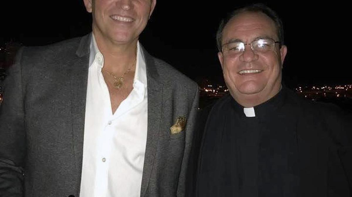 Jim Caviezel and Rev. Mike Austin, pastor at Holy Family Catholic Church in Pass Christian, in New Orleans. Austin agreed to celebrate Mass for Caviezel so the actor could participate in Mardi Gras. Caviezel will reign as Bacchus on Sunday.