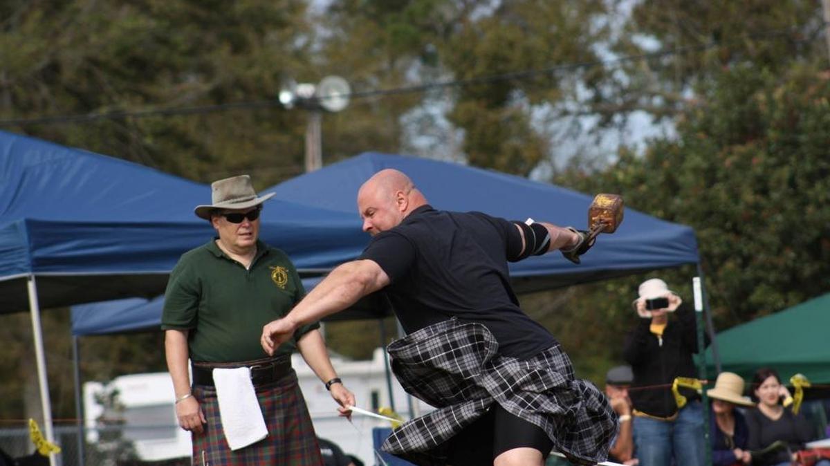 The Scottish hammer throw is one of the competitions at this weekend’s Celtic Music Festival and Scottish Highland Games.