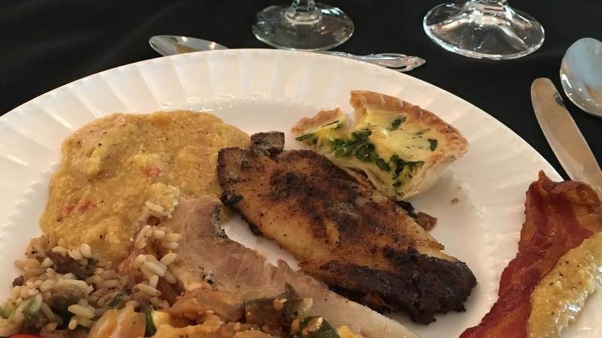 Sunday brunch at Oak Crest Mansion in Pass Christian might include Roasted Eggplant Ratatouille, Applewood Smoked Bacon, Roasted Asparagus Quiche, Roasted Red Pepper and Onion Grits and slowly braised Pork Belly au Jus.