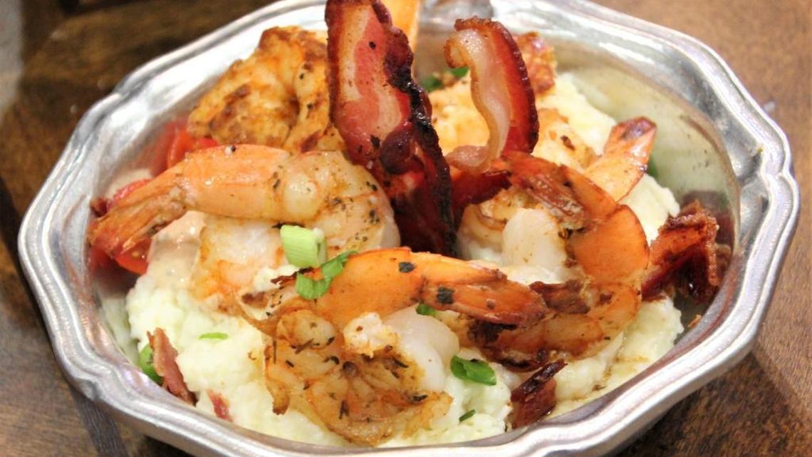 Very classy shrimp and grits at Le Cafe Beignet in Biloxi.
