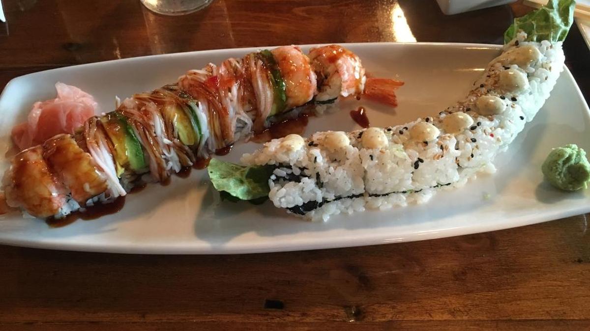 The Long Beach Roll, left and the BLT Roll are among the specialty rolls offered at On a Roll Sushi in Long Beach.