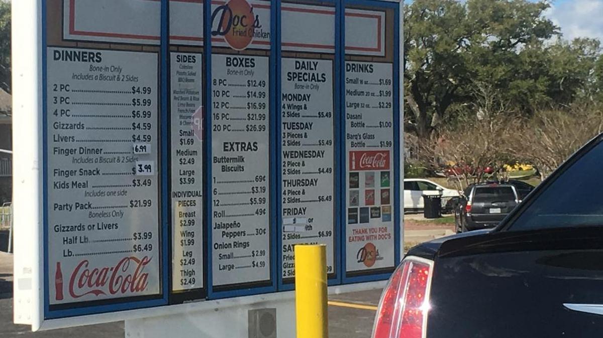 Doc’s Fried Chicken offers dine-in as well as takeout and drive-through options.