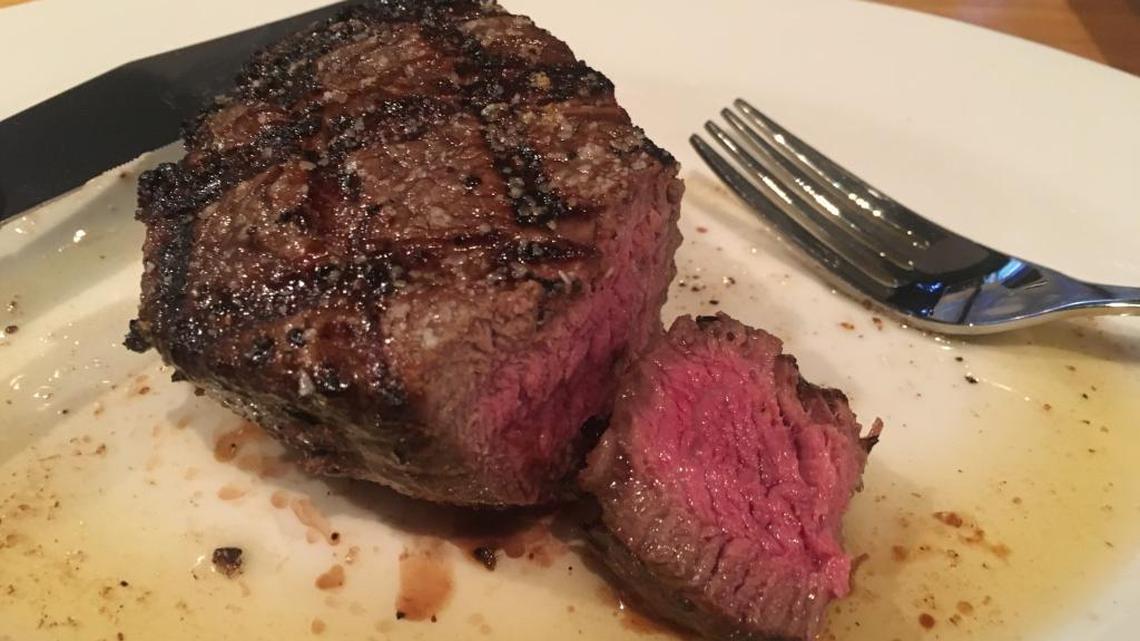 An 8-ounce filet mignon, ordered medium rare.