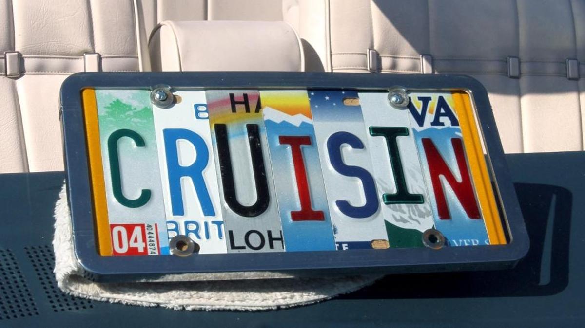 Cathy and Klain Garriga had a custom Cruisin' tag to go with their 1975 Buick LeSabre at the Long Beach parade.