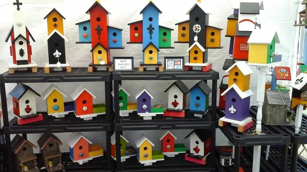 Colorful bird feeders by Maggie Tullis