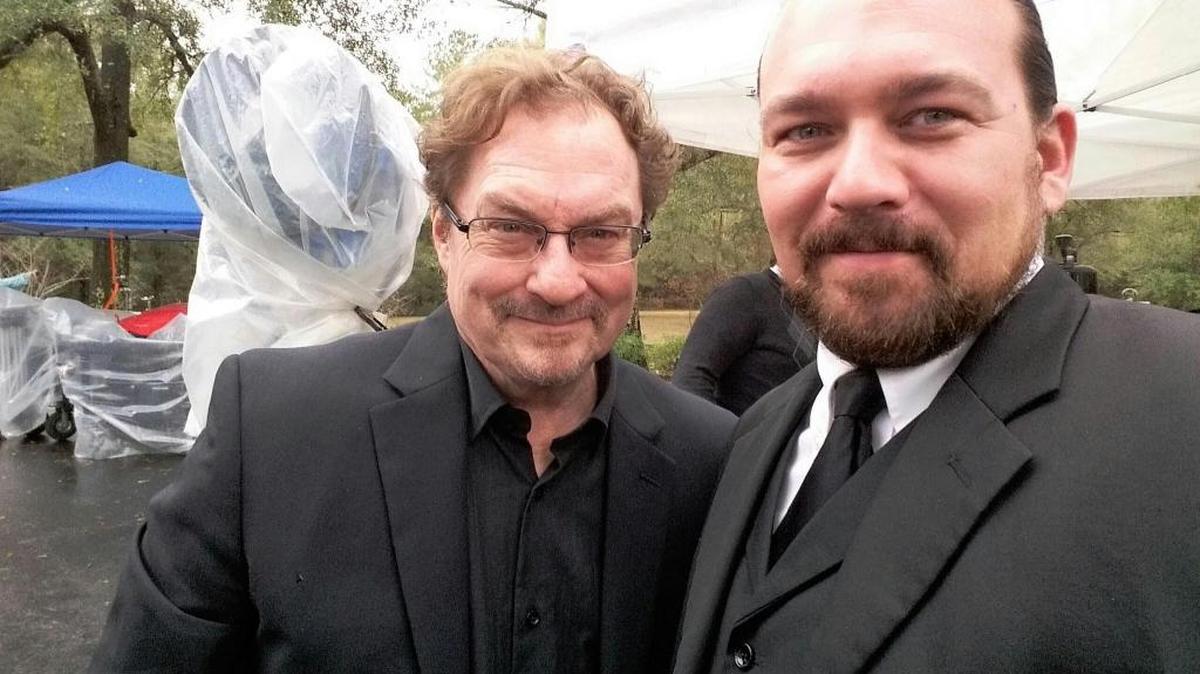 Gary Wayne Loper and Stephen Root take a break from the filming of “Get Out,’ which was shot in Fairhope, Alabama.