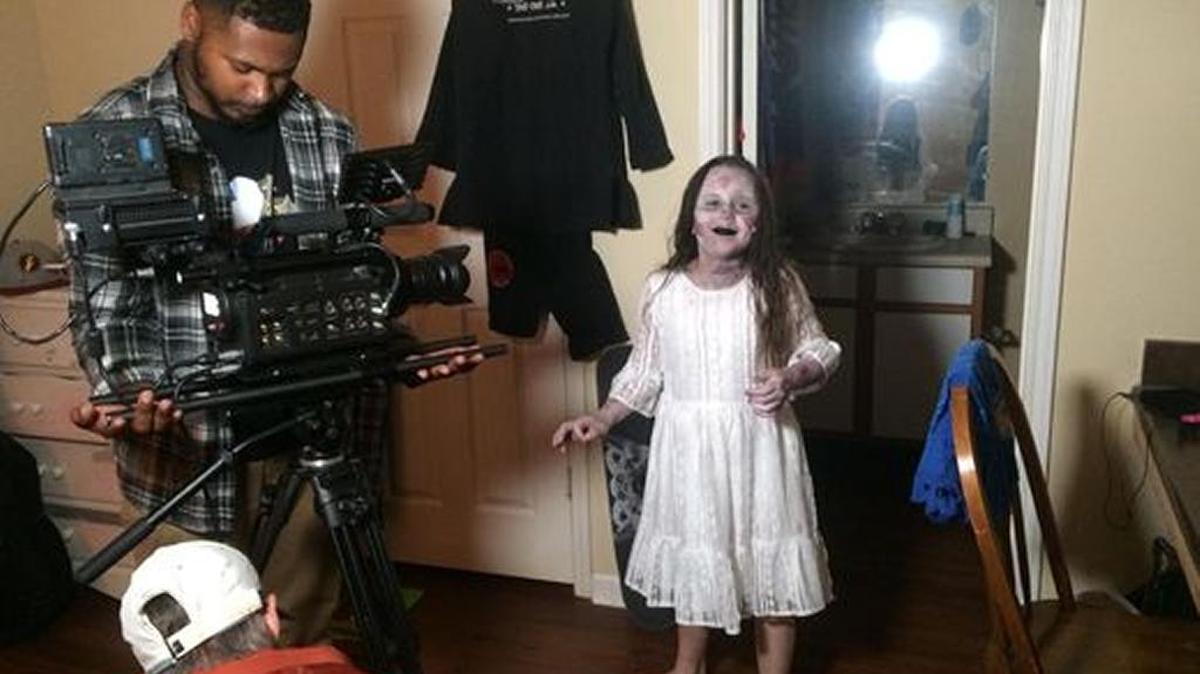 A character from "F5 Teraphobia" being filmed in Hattiesburg.