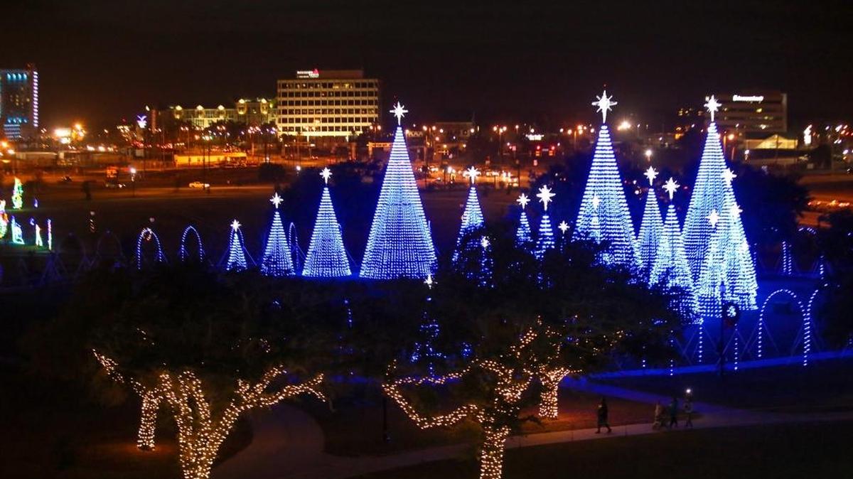 The lights shine in Jones Park for the very first night of the Gulfport Harbor Lights Winter Festival last year.