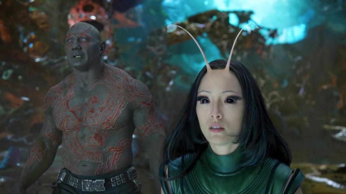 David Bautista, left, and Pom Klementieff in ‘Guardians Of The Galaxy Vol. 2.’