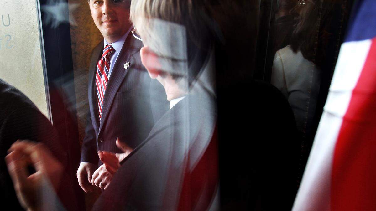 AMANDA McCOY/SUN HERALD/2011 
 Congressman Steven Palazzo greets constituents and supporters in downtown Gulfport.