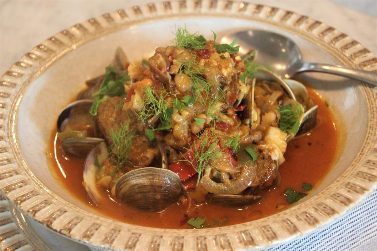 Middleneck clams with Chorizo and braised peppers at Thorny Oyster in Bay St. Louis