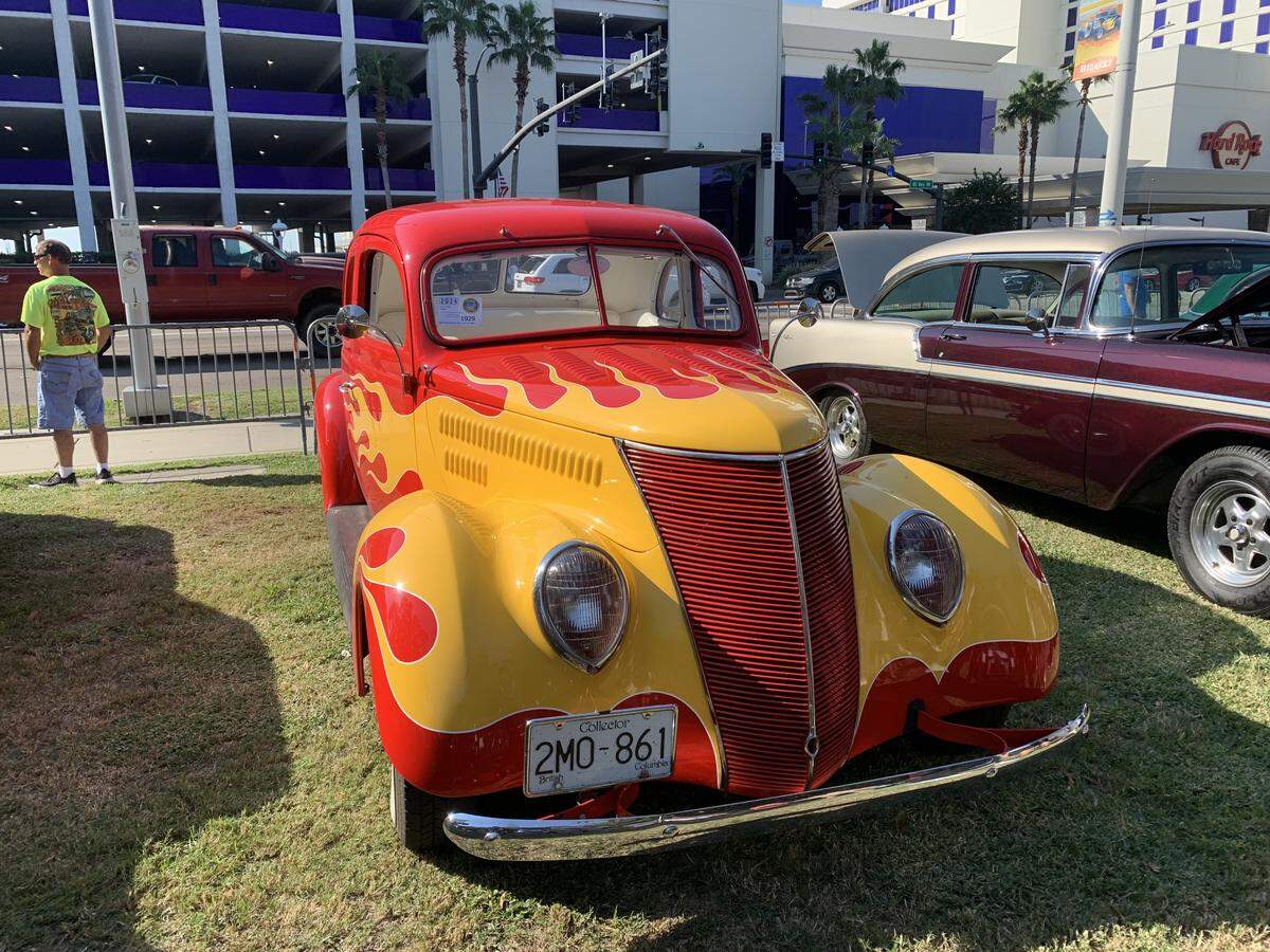 A hot car from British Columbia, Canada, is parked on the lawn at Biloxi Town Green, across from Hard Rock Casino, during Cruisin’ The Coast 2024.