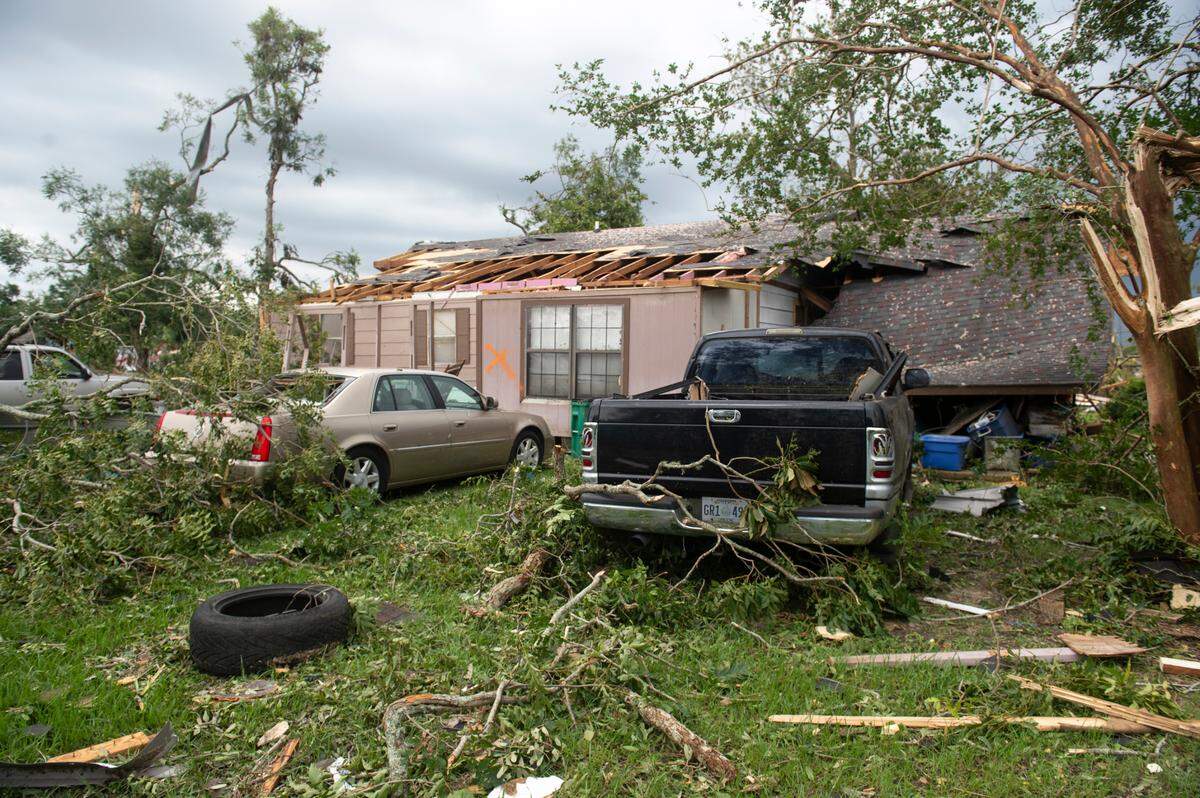 A damaged home in Moss Point on Tuesday, June 20, 2023, after a tornado tore through the town on Monday.