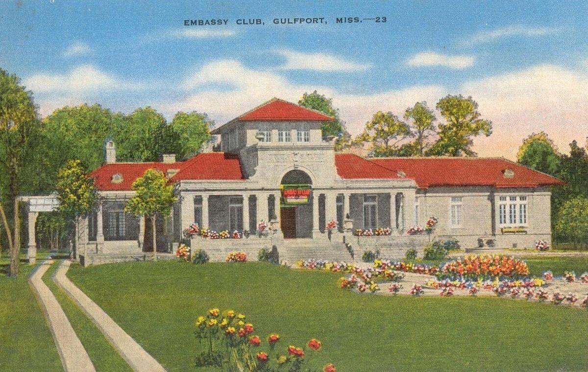 Between Cowan Road and Laurel Drive in Gulfport once stood the Merry Mansion, built during WWI by Italian businessman Henry Piaggio. It later became the Embassy Club during WWII, then Merry Mansion, and was rumored to be haunted before being abandoned in the 1950s. It was destroyed by Hurricane Camille in 1969.