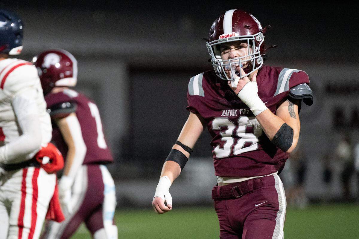 Picayune linebacker Brody Kirkland (38) removes his mouthpiece after getting a sack Friday.