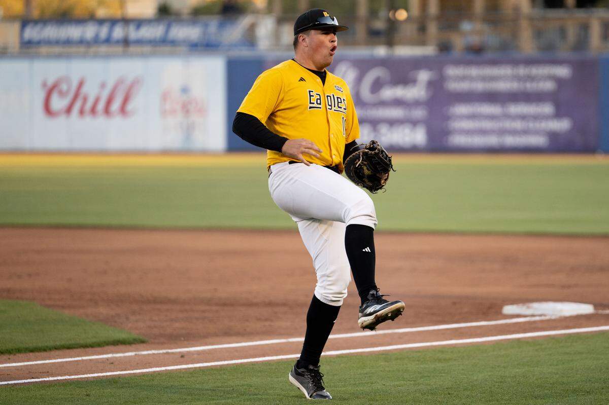 Southern Miss infielder Matthew Russo (19) celebrates an out during a win over Nicholls at Keesler Federal Park earlier this season.