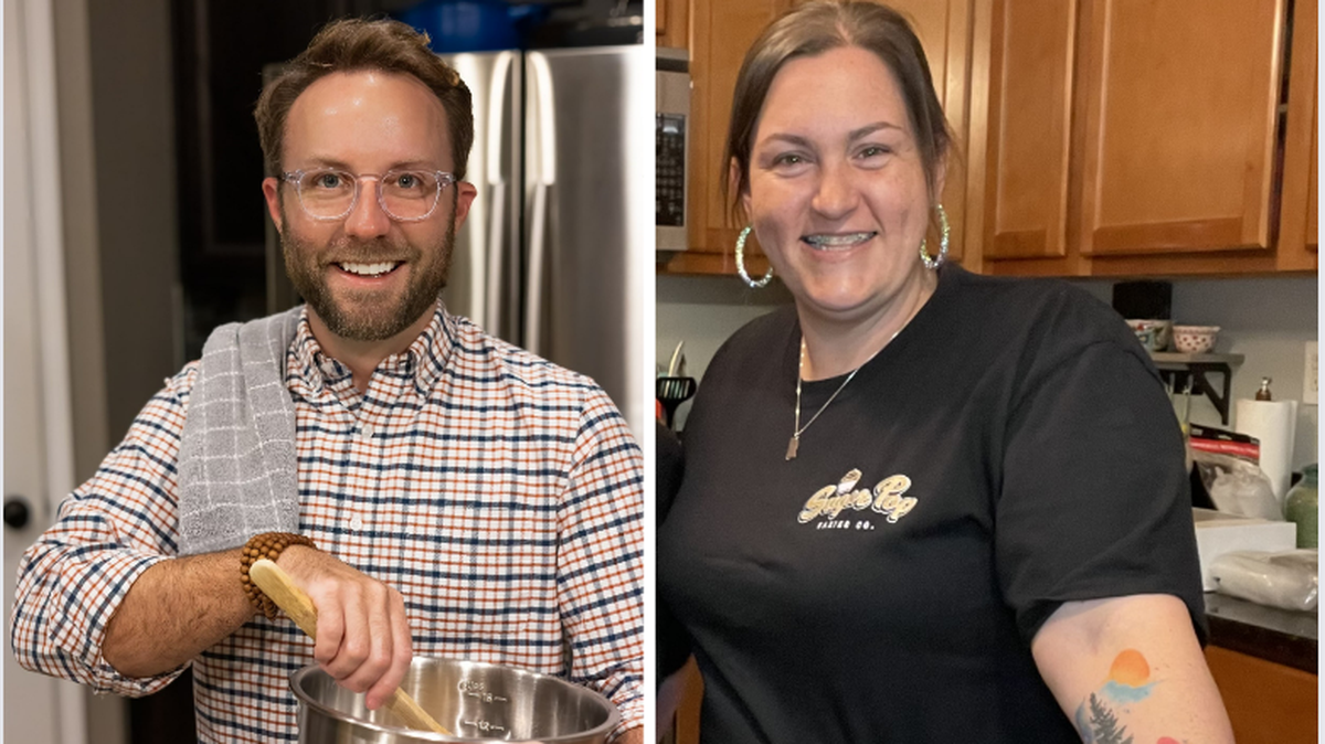 Matthew Bounds of Gulfport, left, and Caroline Davis of Bay St. Louis, right, are using their TikTok platforms for good causes. Both are participating in a seven-week HomeChef Throwdown that is raising money for Lasagna Love, a national network that pairs cooks with people in need of meals.