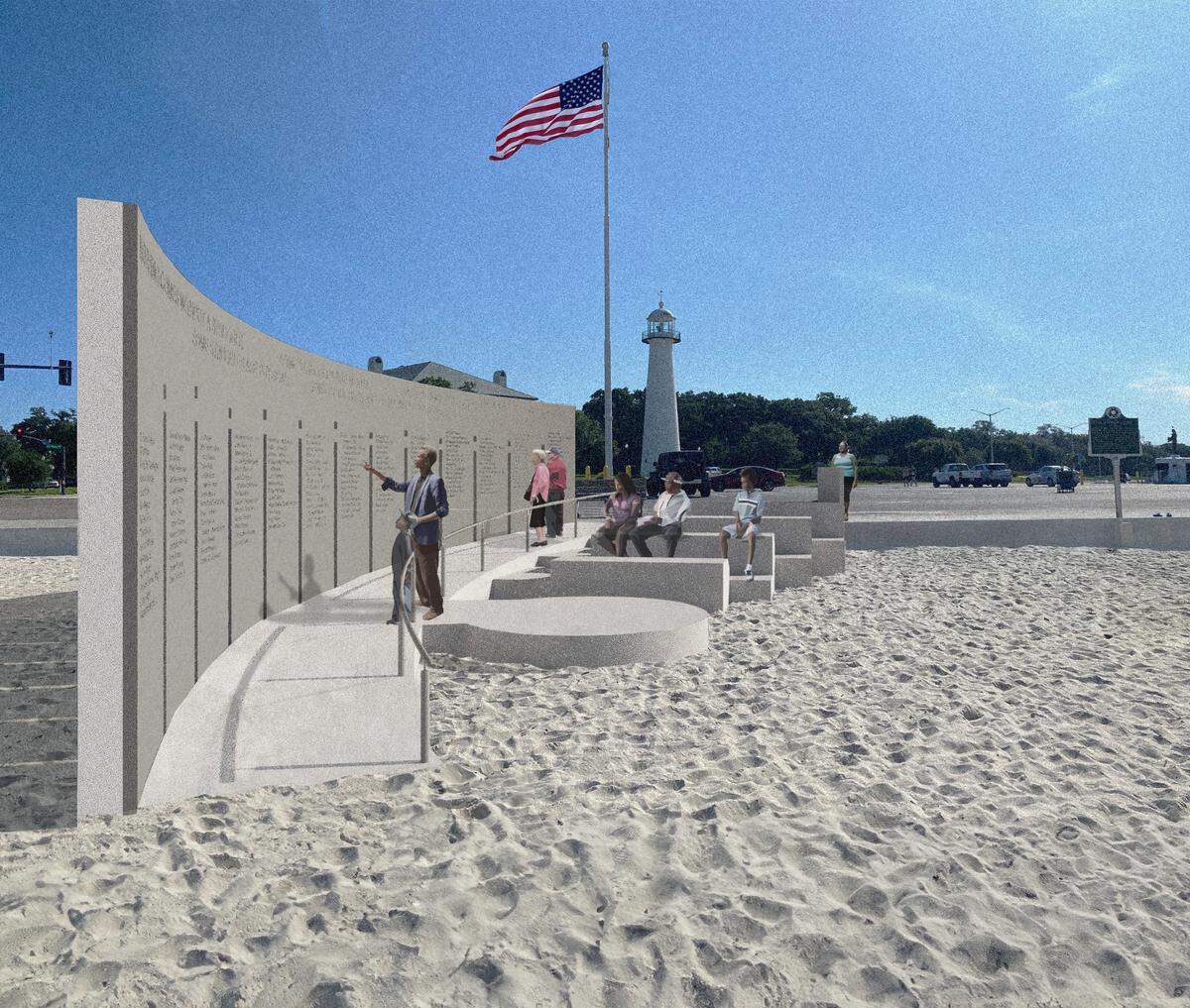 The Gulf Coast Community Design Studio used community input to design plans for the Biloxi wade-in memorial. The memorial will feature names of wade-in participants on the inside curve.