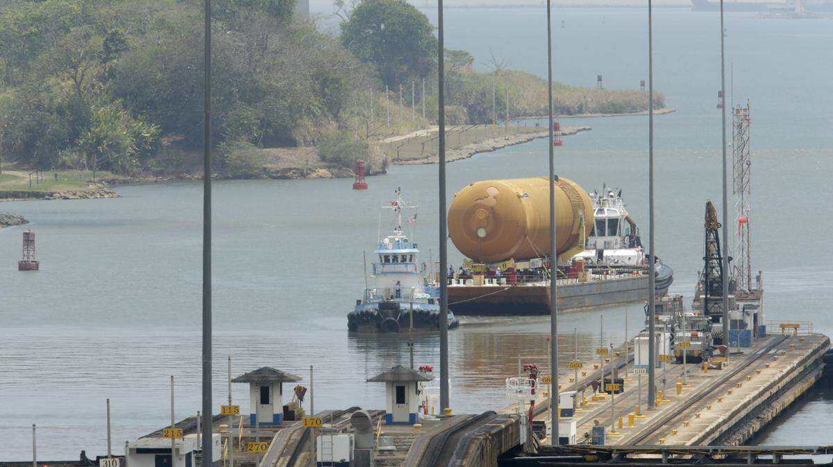 ARNULFO FRANCO/ASSOCIATED PRESSThe tugboat and barge transporting NASA's only remaining space shuttle external tank makes its way to the Gatun locks of the Panama Canal on Monday. The external tank is crossing the Panama Canal during its journey to the California Science Center in Los Angeles as part of the Endeavour display. Endeavour completed 25 space shuttle missions from 1992 to 2011.