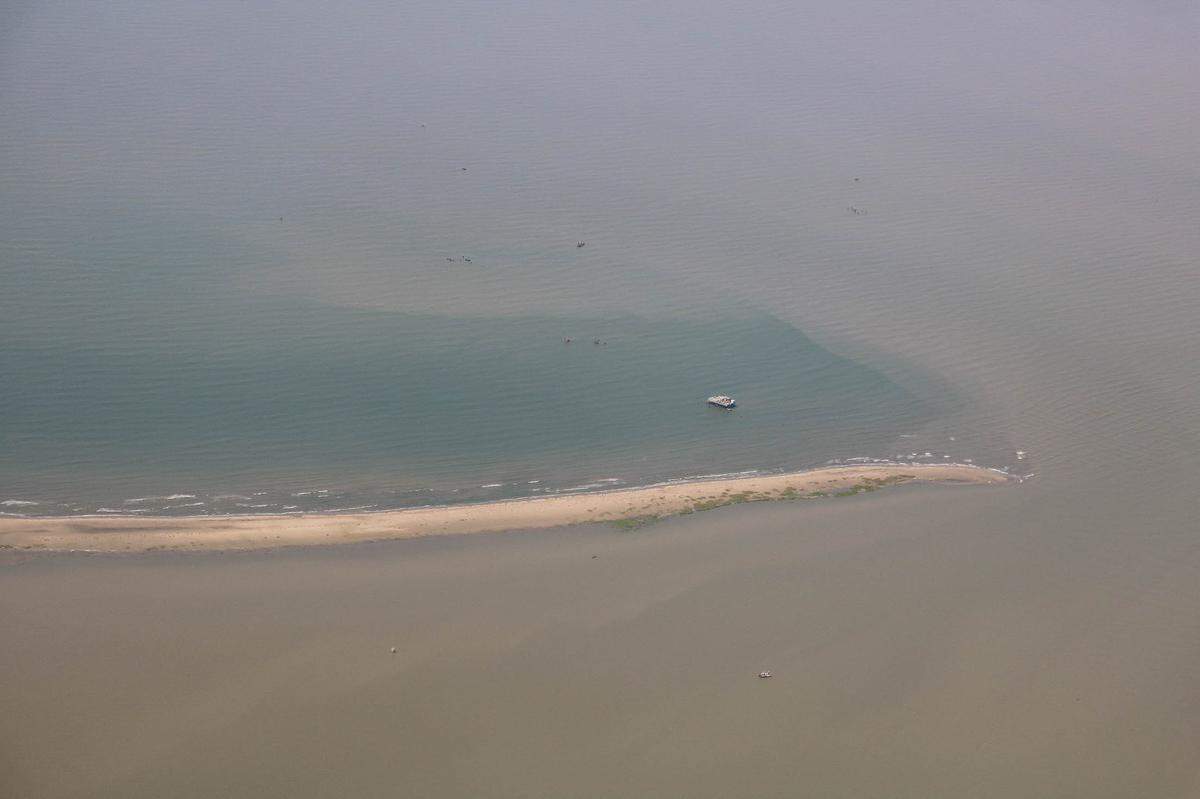 Murky Mississippi River water mixes with the Gulf of Mexico at the birdfoot delta in Louisiana on June 7. The National Oceanic and Atmospheric Administration predicts this year’s “dead zone” will be the size of Connecticut.