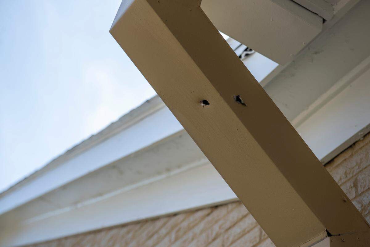 A possible bullet hole at Leap of Faith school in Pascagoula on Monday, March 21, 2022.