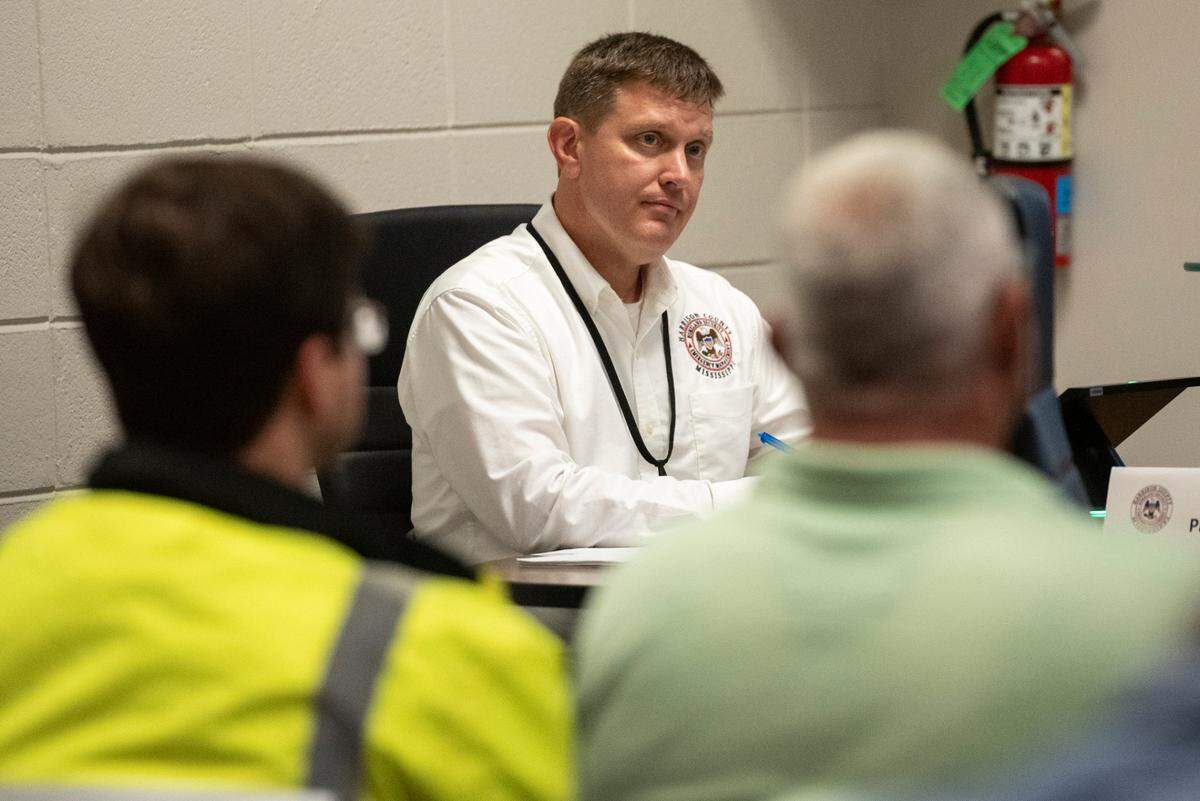 Harrison County EMA Director Matthew Stratton during the Harrison County emergency operations meeting in Gulfport on Wednesday, Sept. 11, 2024, prior to Hurricane Francine’s landfall.