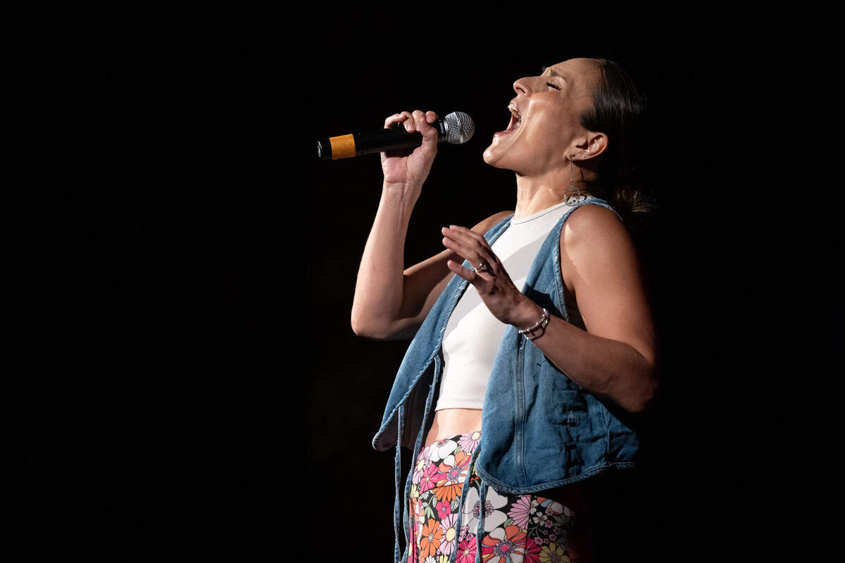Minori Therrien sings “Easy To Be Hard” during a grand opening celebration at the Saenger Theatre in Biloxi on Saturday, June 6, 2026.
