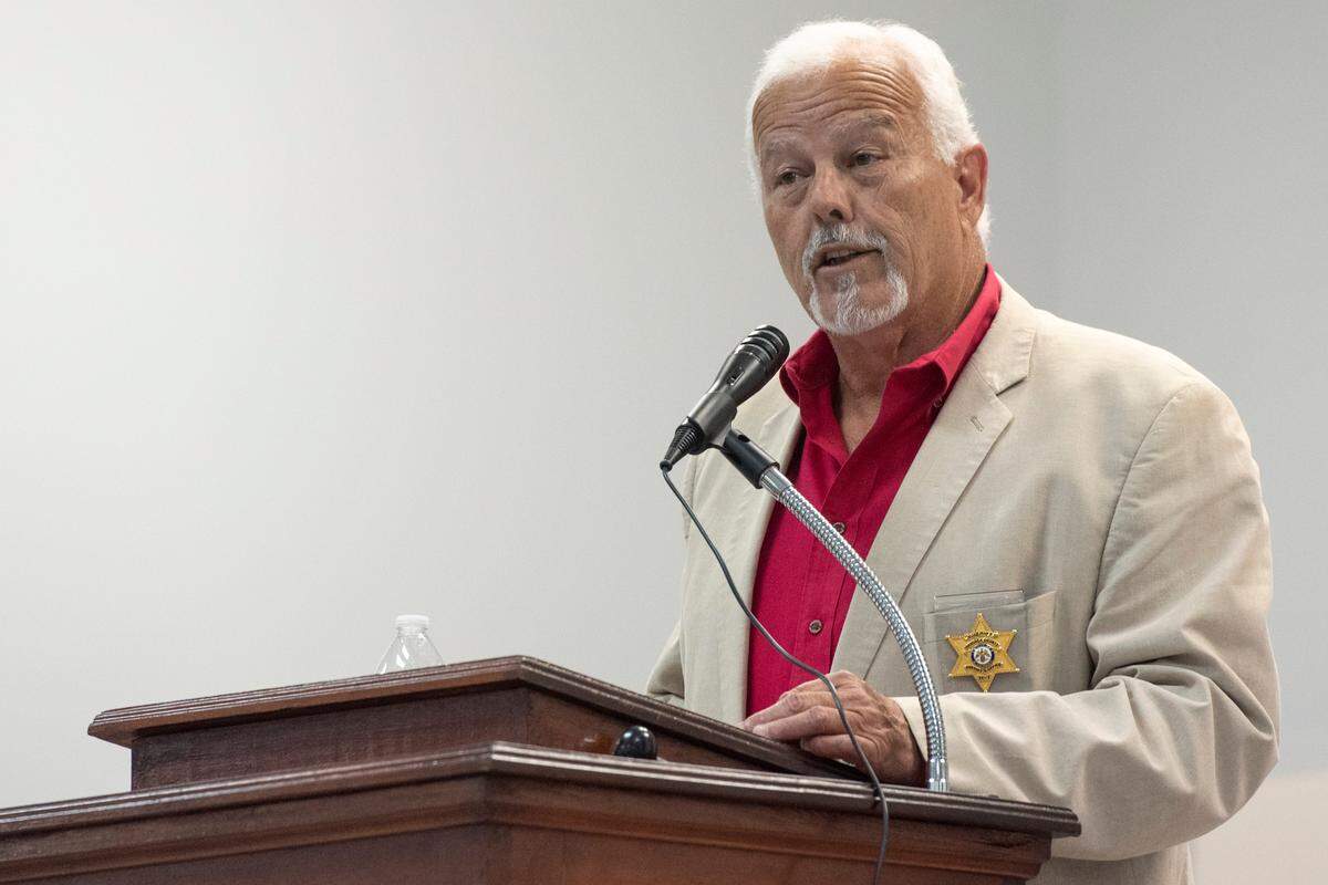 Hancock County Sheriff Ricky Adam speaks during an election forum at the American Legion in Waveland on Monday, July 10, 2023.