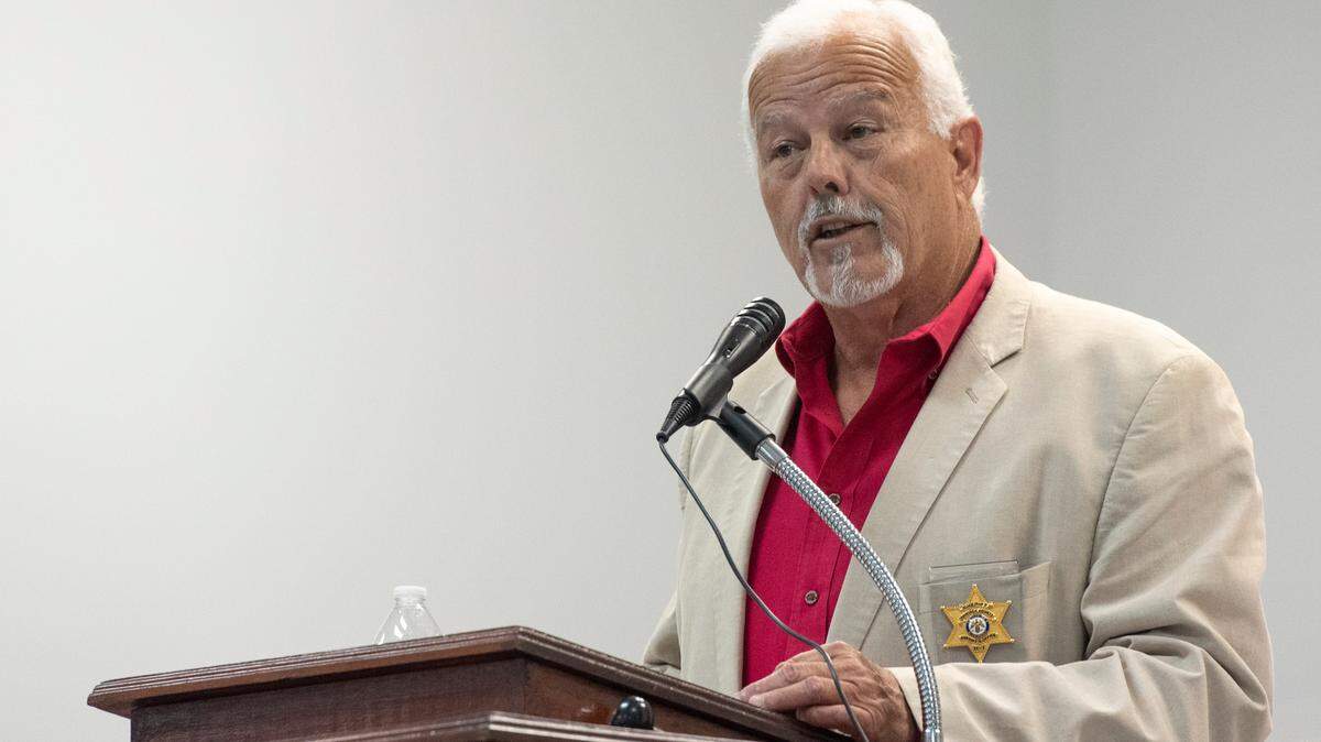 Hancock County Sheriff Ricky Adam speaks during an election forum in July 2023.