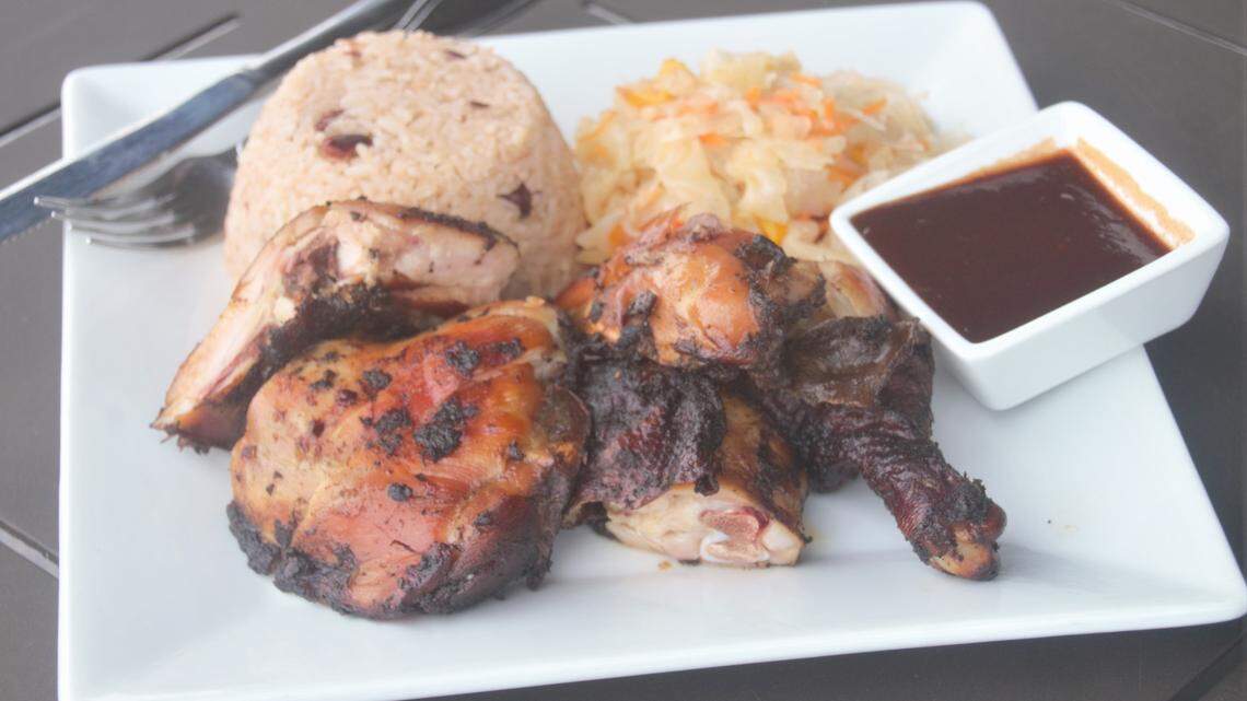 The jerk chicken plate at Bonfire Restaurant in Biloxi.