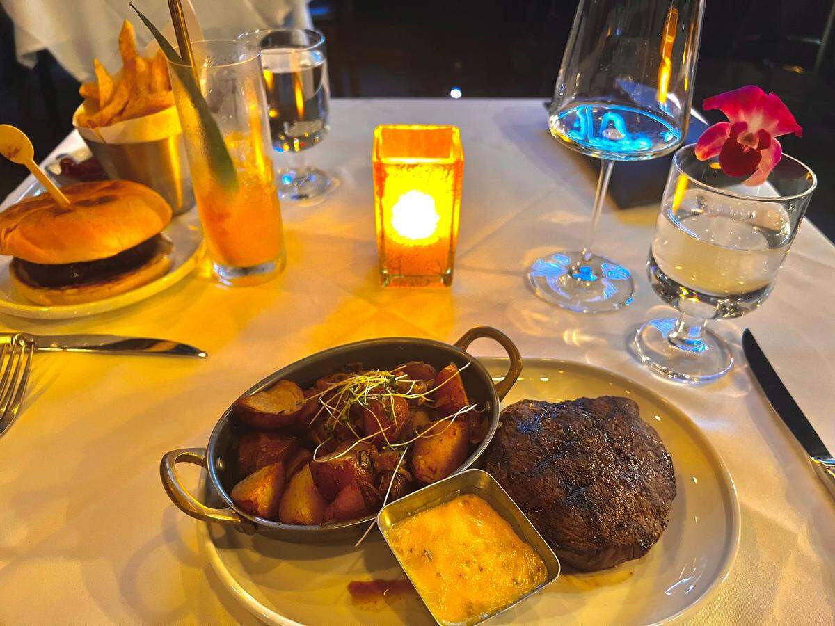 The sirloin steak and potatoes at Staigle’s Steakhouse in Wiggins, Mississippi.