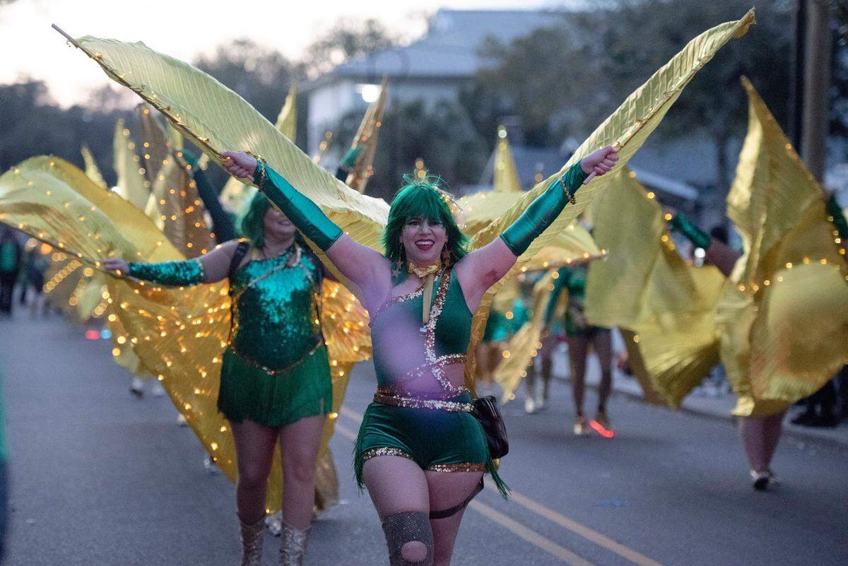 The Royal Oyster Marching Club marches in Mystic Krewe of the Seahorse’s Lundi Gras parade in Bay St. Louis on Monday, March 3, 2025.