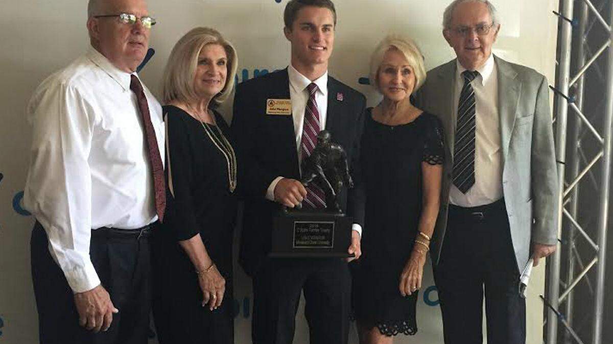 MISSISSIPPI STATE 
 Mississippi State's Jake Mangum has won the 2016 C Spire Ferriss Trophy.