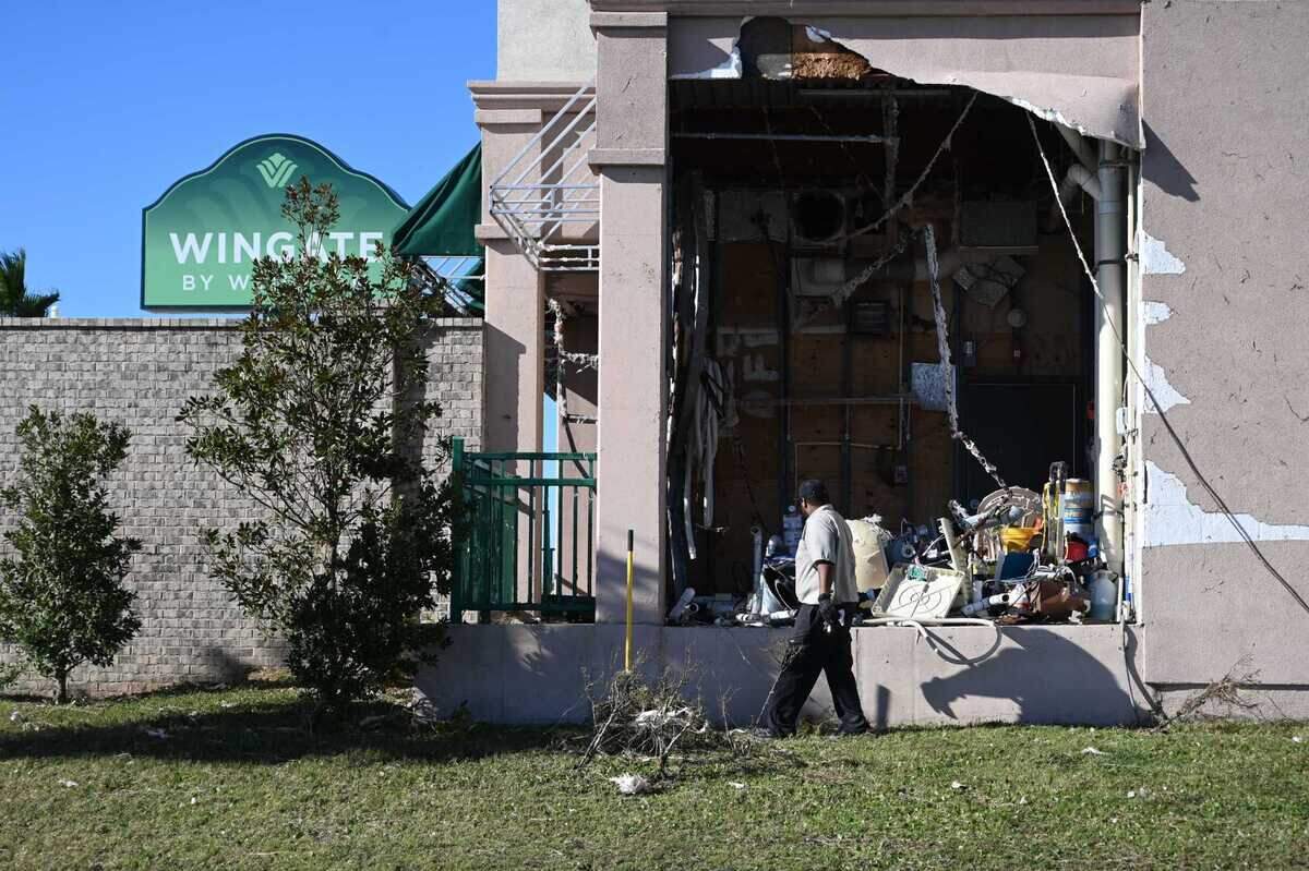 The Wingate Hotel in Gulfport, Mississippi, sustained damage during Hurricane Zeta’s landfall on the Gulf Coast Oct. 28, 2020.