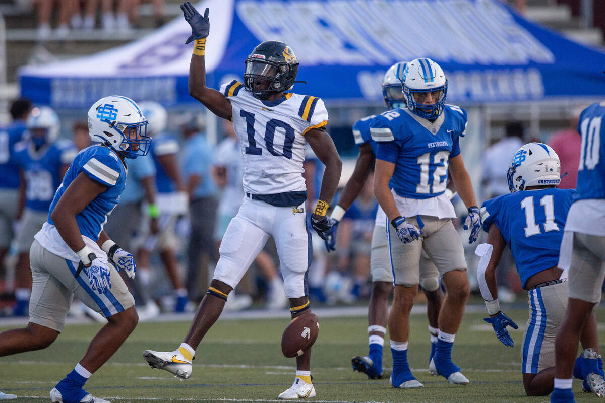Gautier’s AJ Phillips cheers after a play during a Jamboree game at Greyhound Stadium in Ocean Spring on Friday, Aug. 19, 2022.