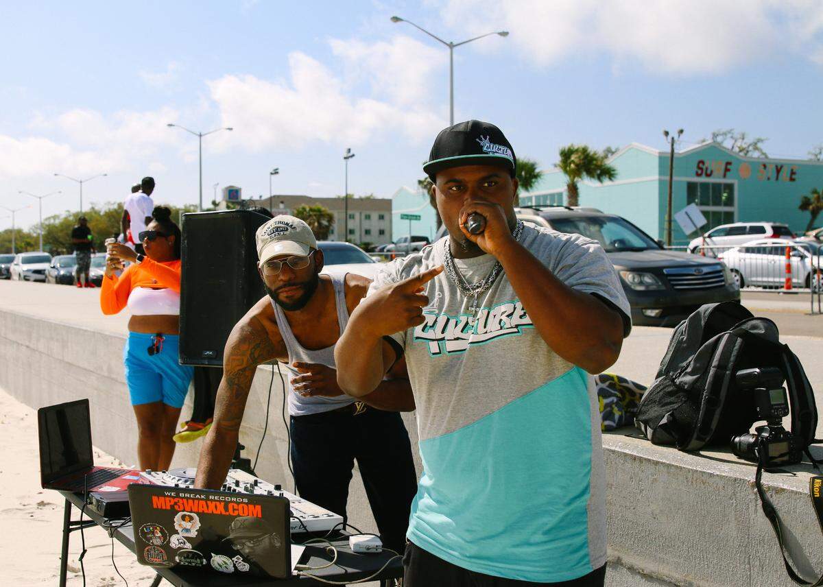 A DJ sets up on Biloxi beach for Black spring break events on Saturday, April 11, 2021.