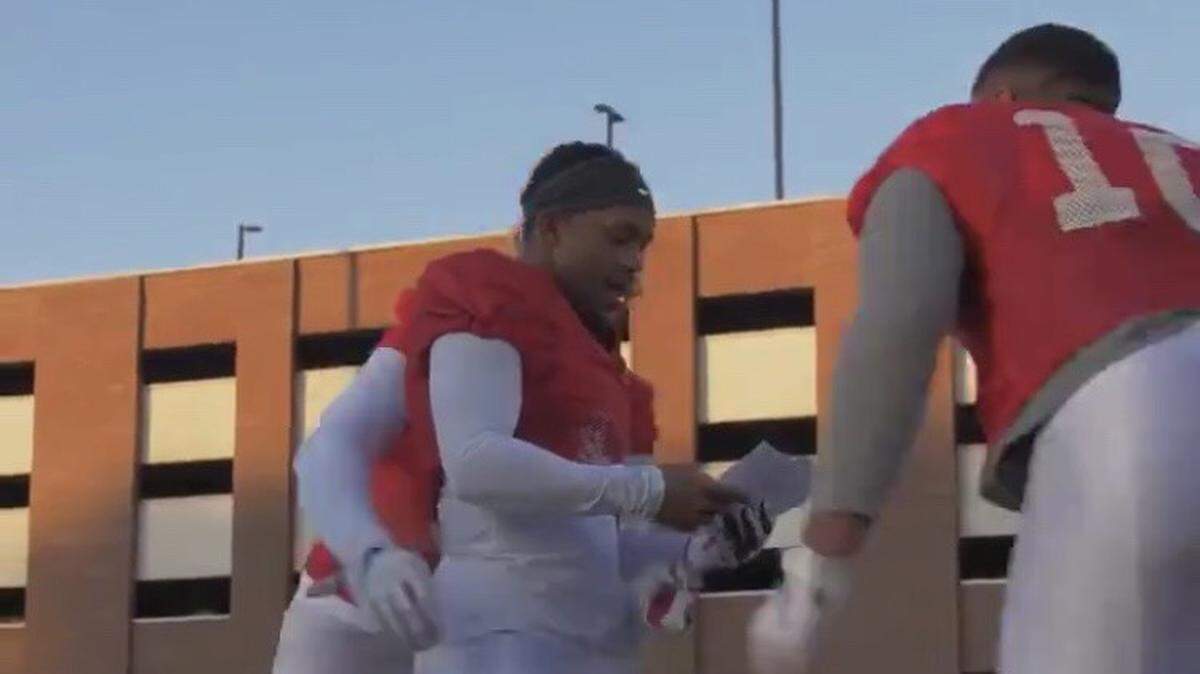 Ole Miss senior running back Keshun Wells finds out he is receiving a scholarship just prior to being mobbed by teammates in Oxford on Thursday, Oct. 31, 2019.