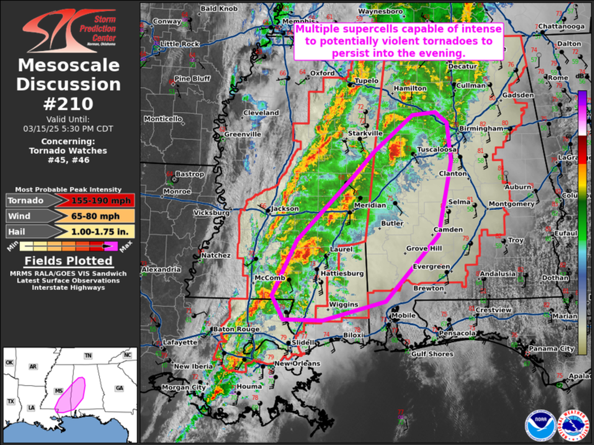 South Mississippi counties are a part of the area of concern Saturday, March 15.