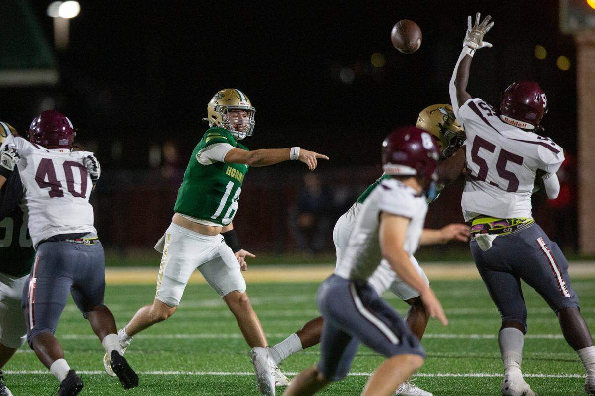 Poplarville quarterback Sydney Blackmon throws a pass during a playoff game against Forrest County Agricultural High School at Poplarville High School in Poplarville on Friday, Nov. 10, 2023.