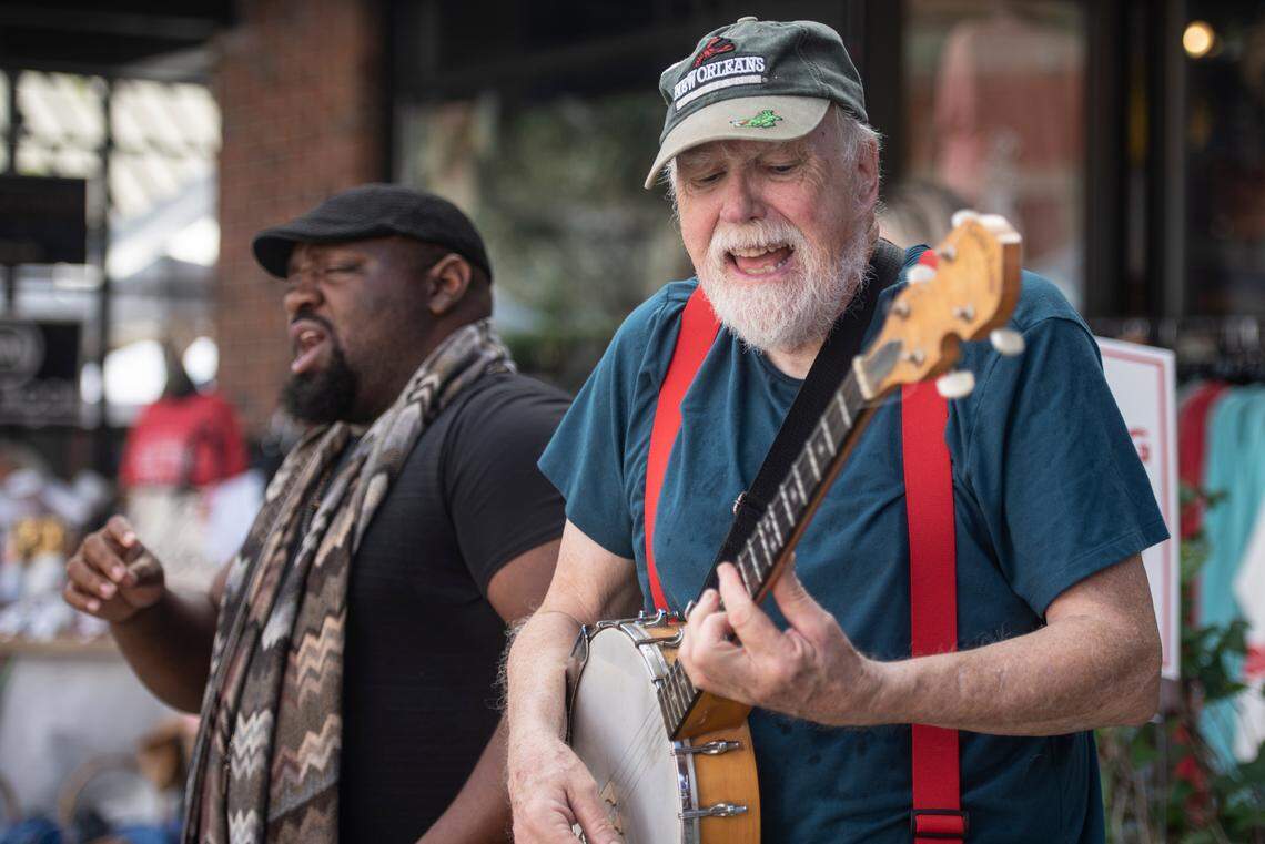 The Dauphin Street Stompers, a New Orleans jazz group, perform on Government Street during the Peter Anderson Festival in Ocean Springs on Sunday, Nov. 6, 2022.