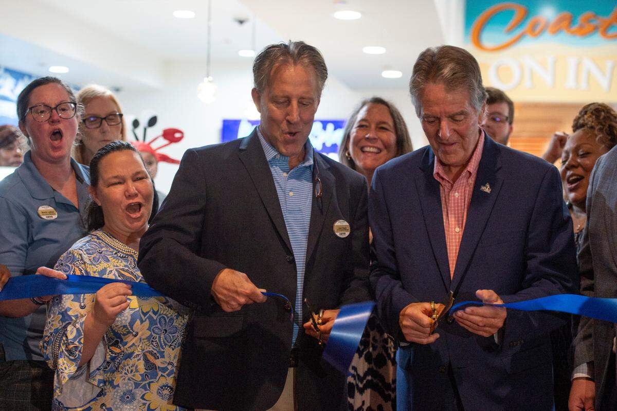 Biloxi Mayor Andrew “FoFo” Gilich, right, and Boomtown General Manager Barry Regula cut the ribbon for Boomtown Casino’s new buffet on Thursday, April 3, 2025.