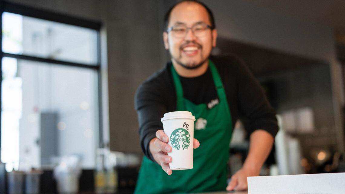 Starbucks’ pumpkin spice lineup, including the classic pumpkin spice latte, will return to stores on Aug. 30. Here’s what to know. (Photo by Joshua Trujillo)