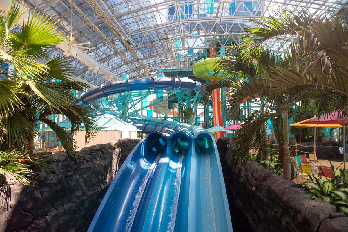 Water slides at OWA’s Tropic Falls in Foley, Alabama